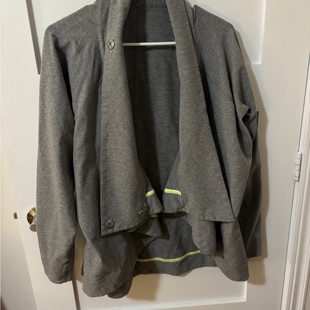 Lululemon Gray Draped Open (Coast Wrap) Cardigan with Neon Trim